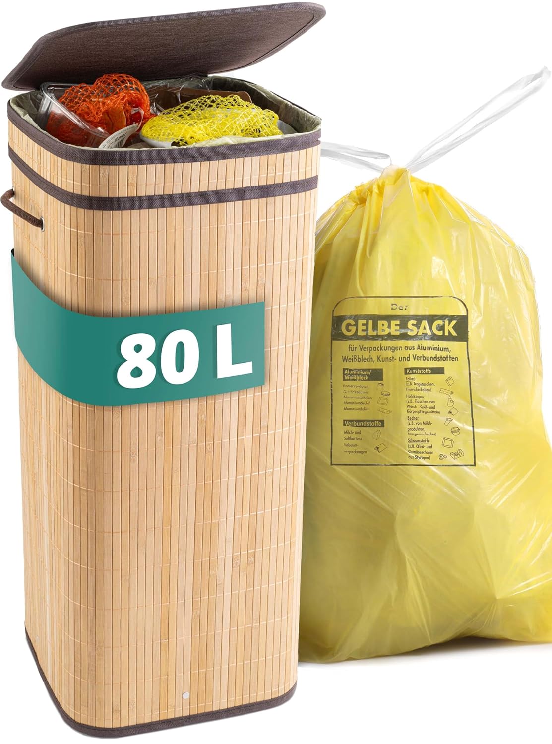 Müllsackständer für gelbe Säcke, Bambus / Dunkelbraun