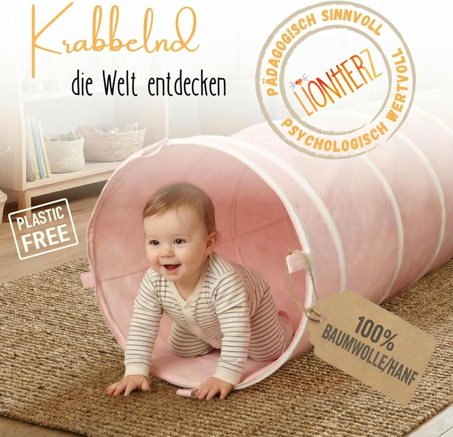 Pop-up Spieltunnel 180cm, Korallrosa