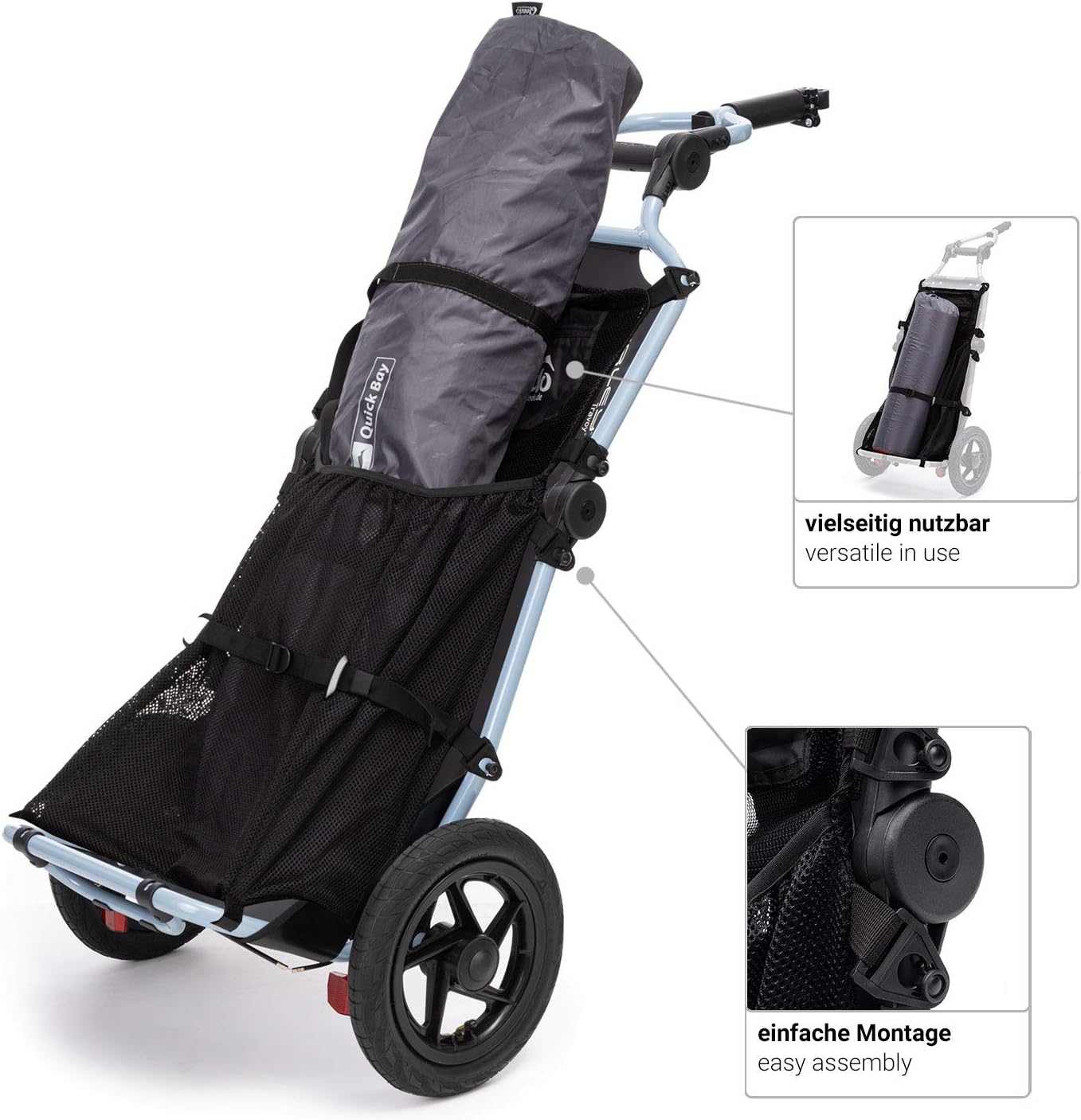 Fahrrad Lastenanhänger Travoy Set mit Gepäcknetz