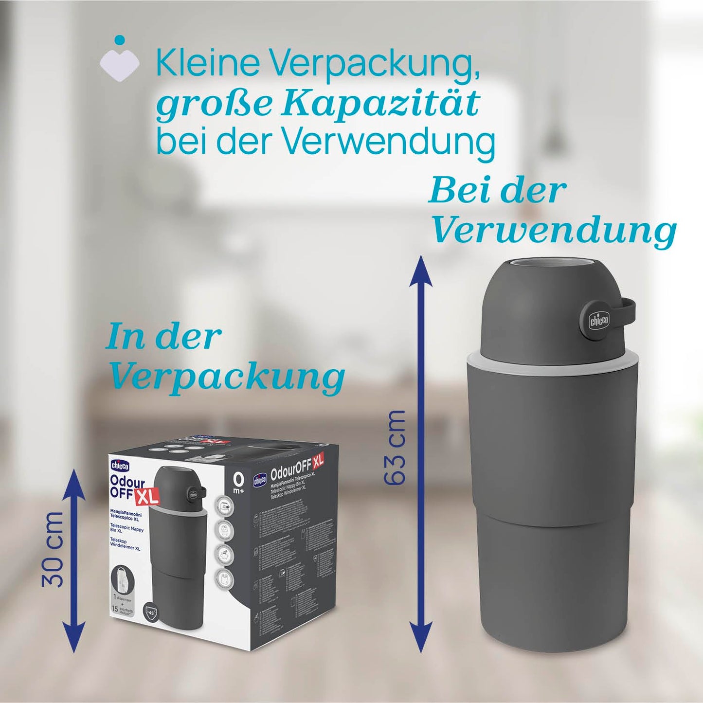 Windeleimer Odour Off, Grau XL - Bis zu 45 Windeln