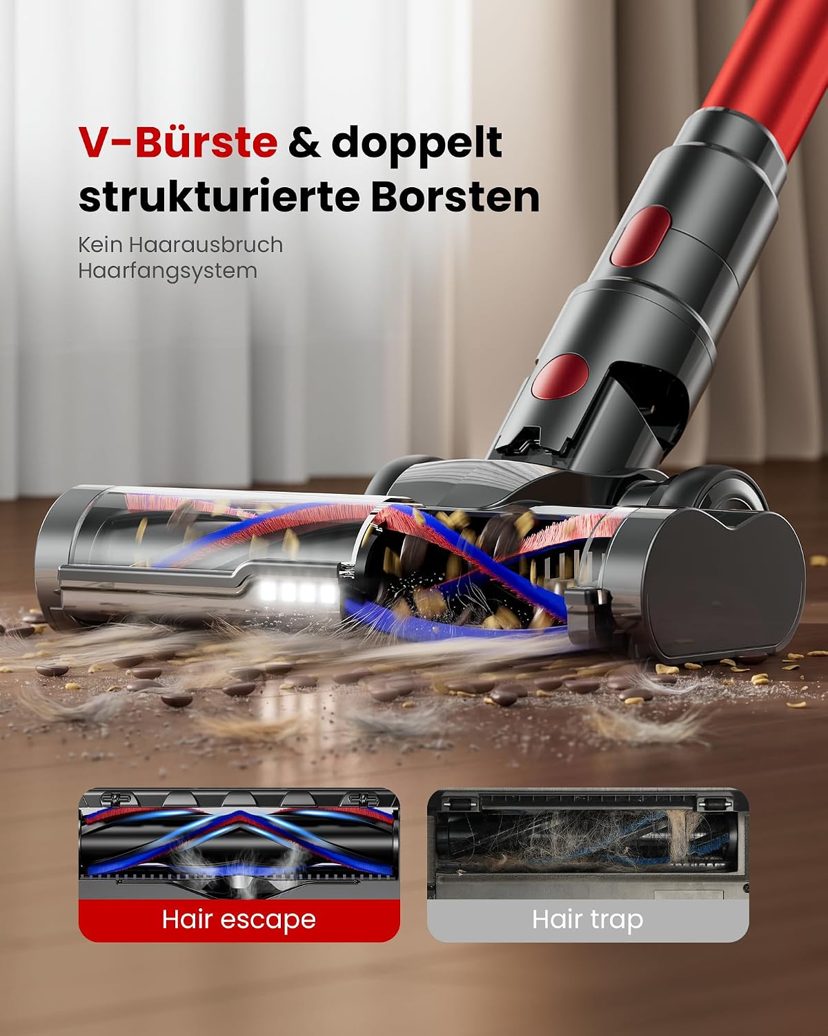 Canyon 20 Akkustaubsauger mit LED Display und Anti-Tangle-Bürste, Rot