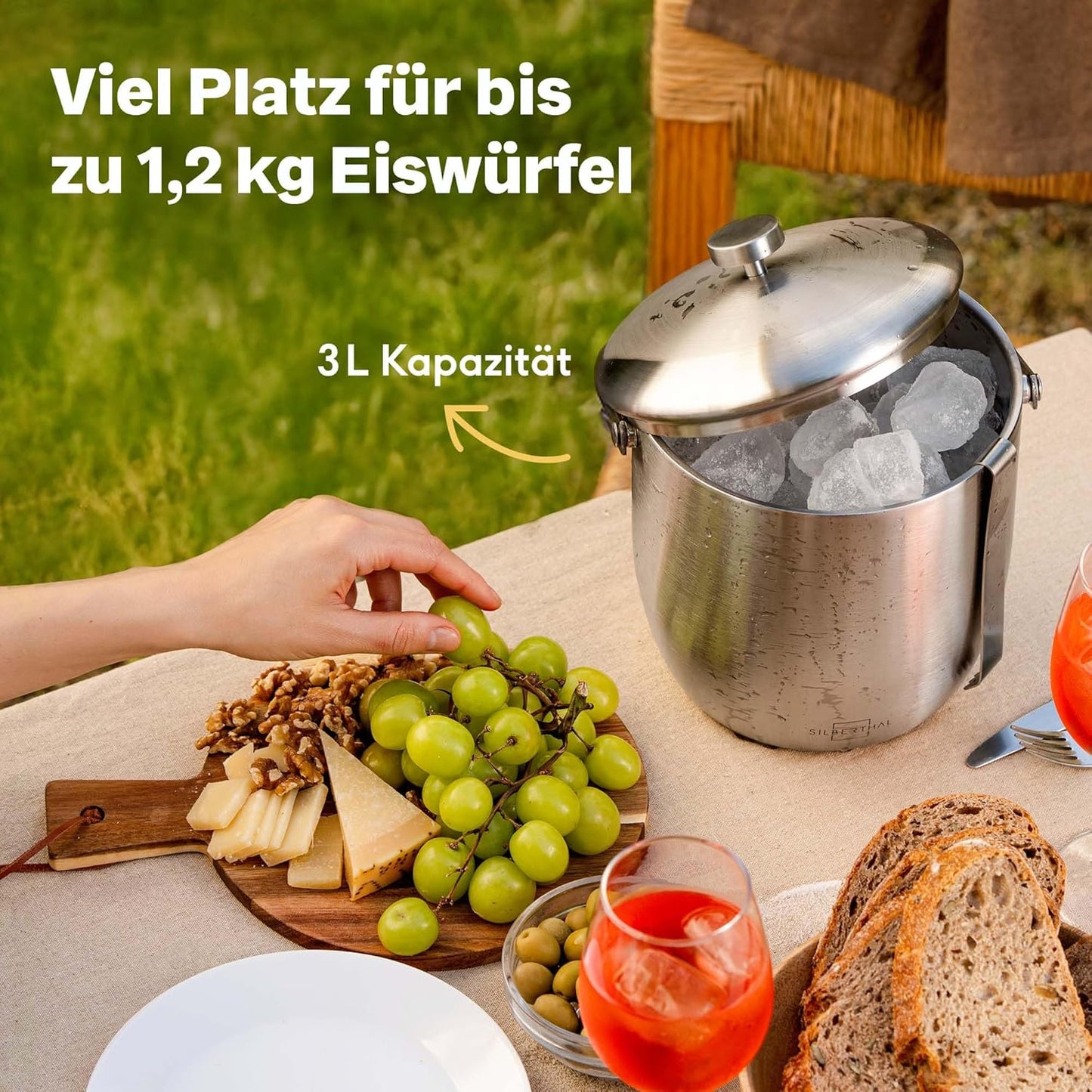 Eiswürfelbehälter mit Zange und Deckel, Eiseimer 3l