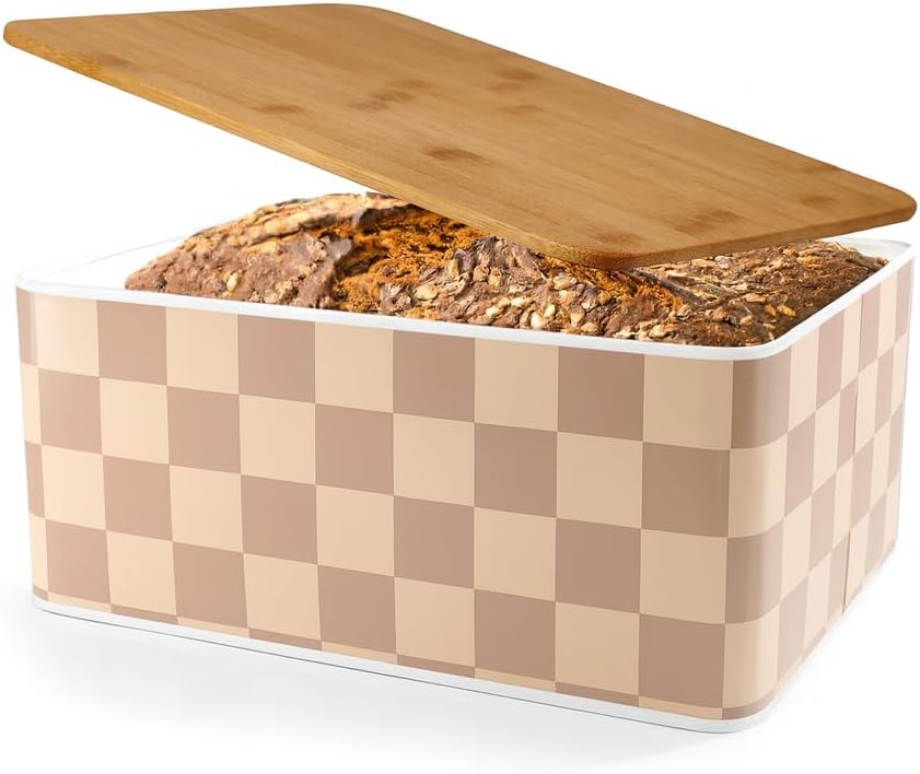 Brotkasten mit Schneidebrett, Creme - Karo Design