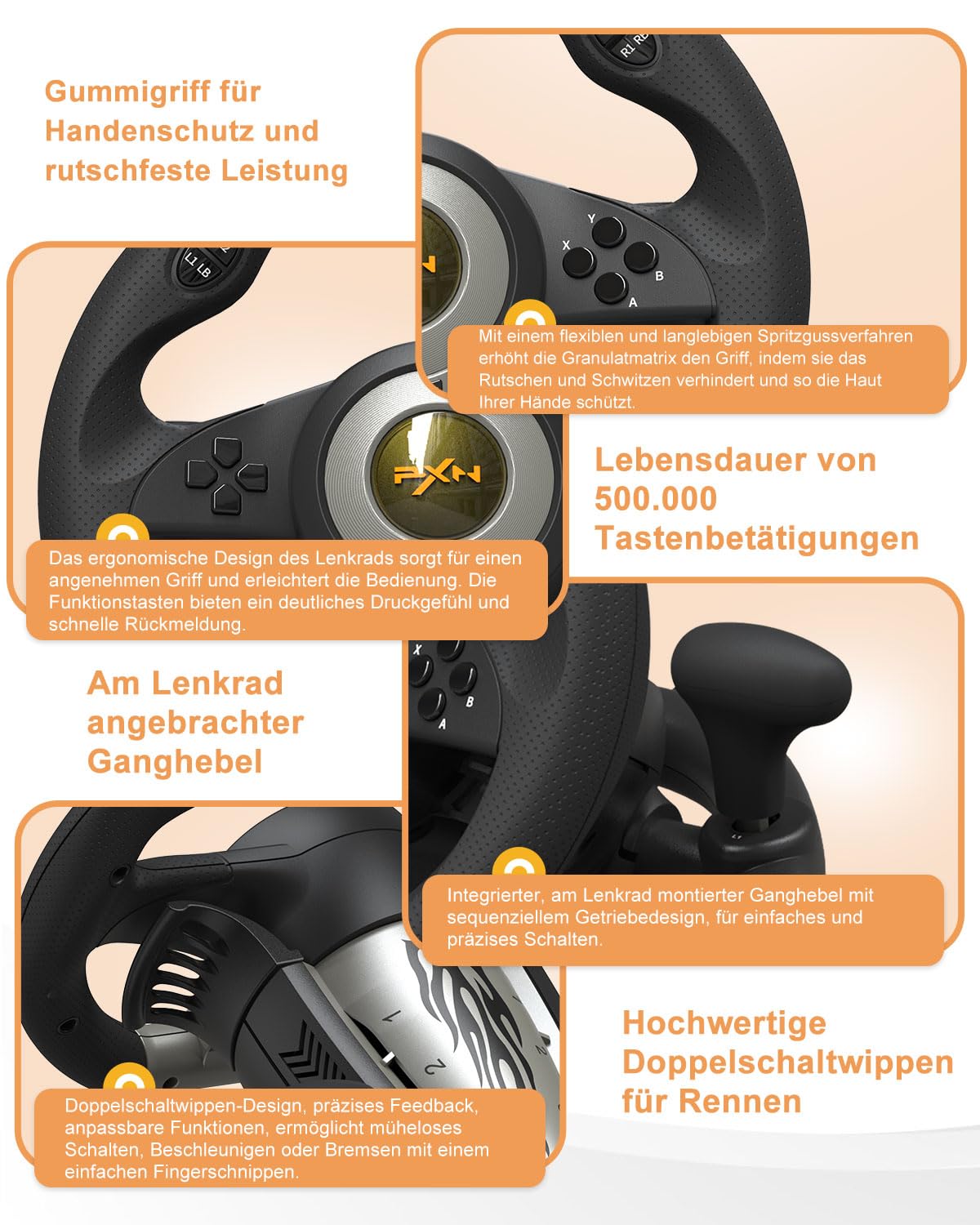 V3 Pro Gaming Lenkrad mit Pedalen, Schwarz