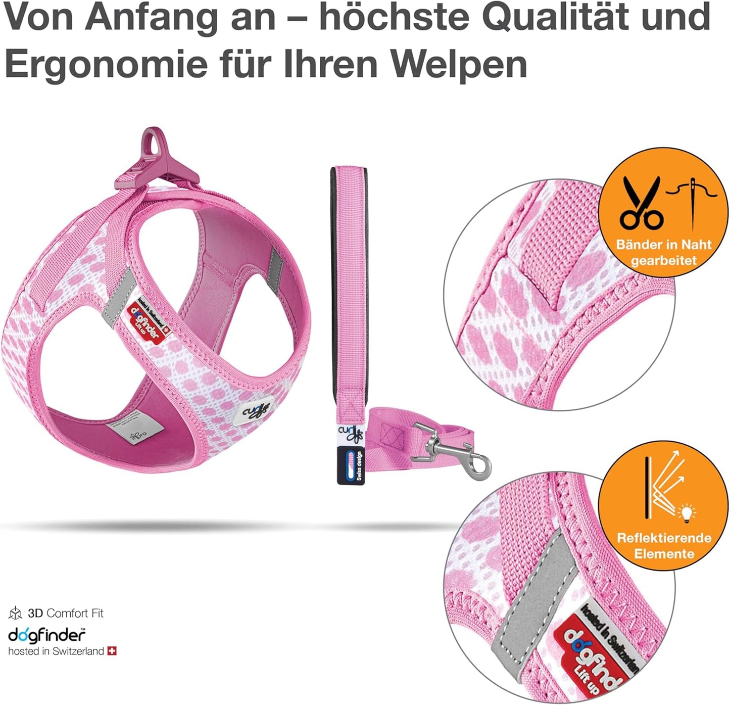 Hundegeschirr & Leine Set, 3XS / Pink-Circles