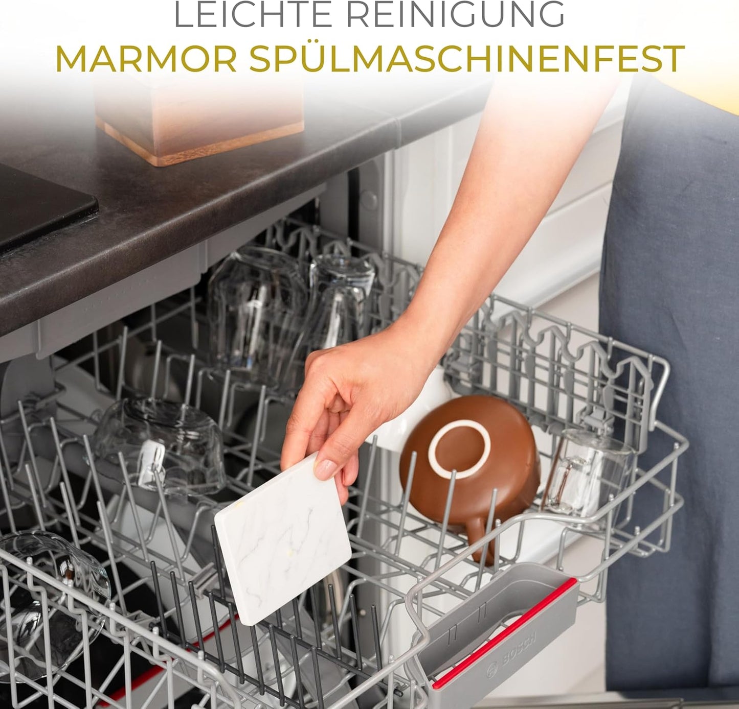Butterdose aus Akazienholz mit Marmorplatte
