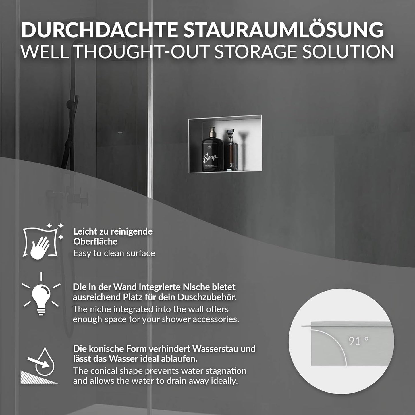 Edelstahl-Duschnische, 20x30x10 cm, 20x30x10 cm Silber