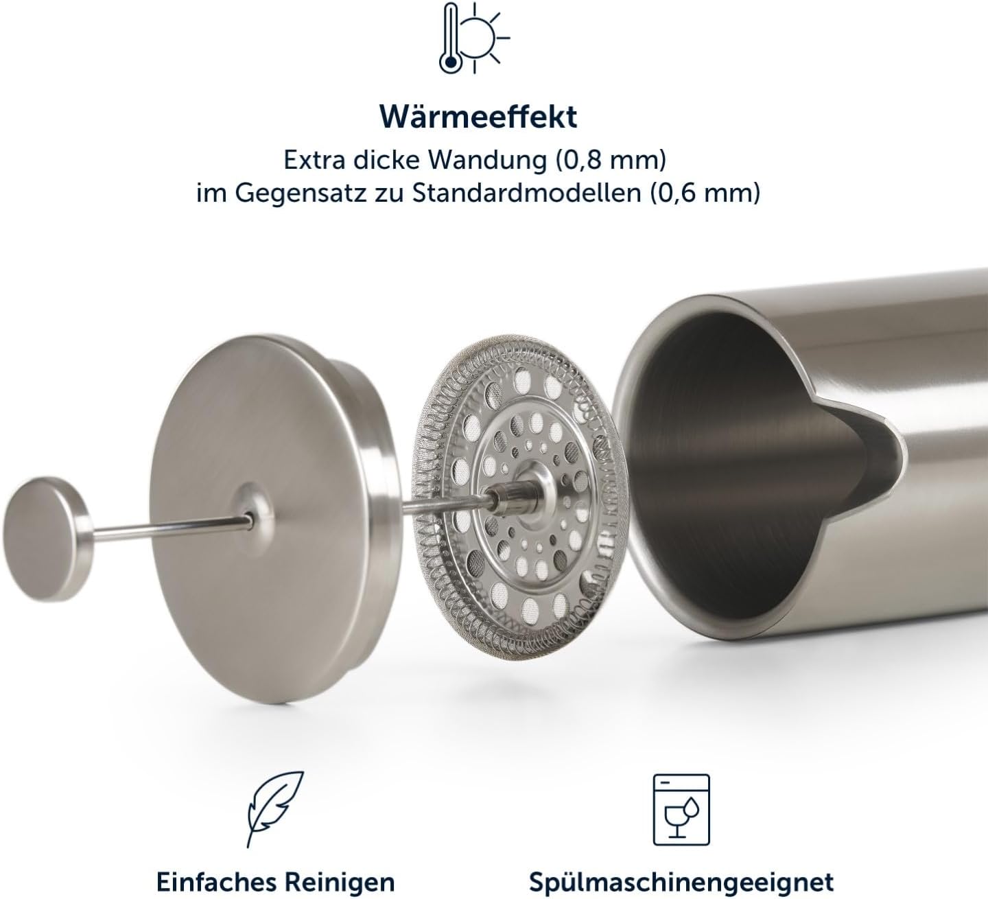 French Press Kaffeebereiter 600 ml, Edelstahl, Kaffee: 600ml