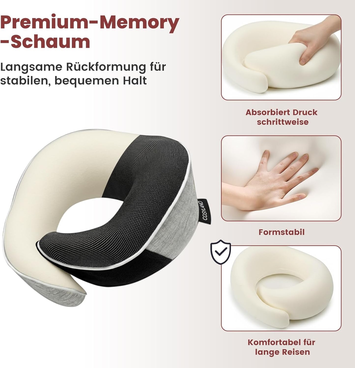 Reisekissen 360° Memory Foam mit Zubehör-Set, Grau