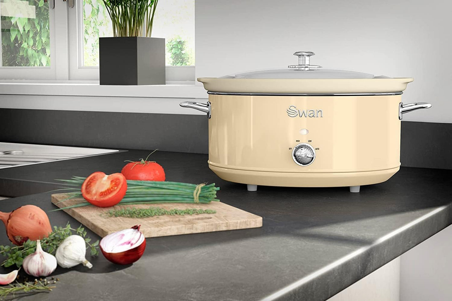 Retro Slow Cooker 6,5L mit Keramik-Behälter, Creme