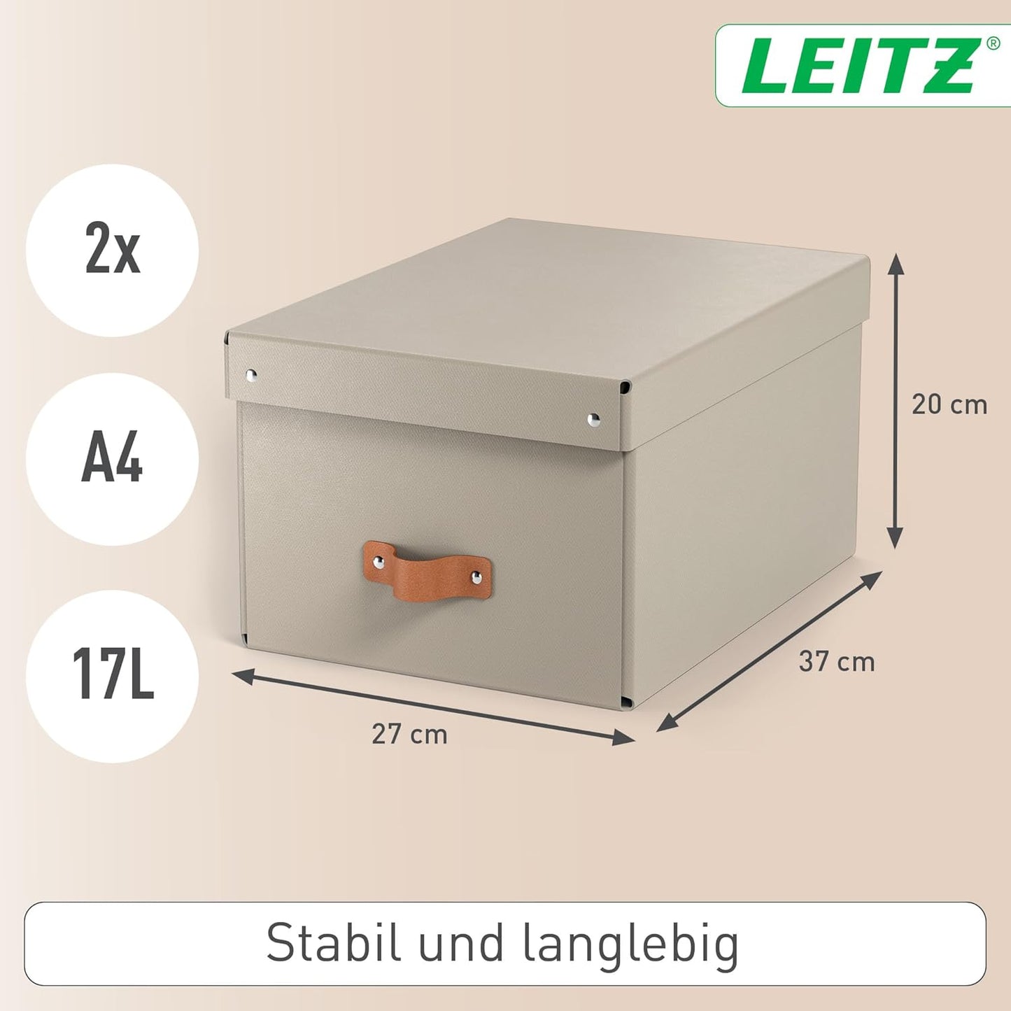 2er-Set Aufbewahrungsboxen mit Deckel, 37 x 27 x 20 cm Beige