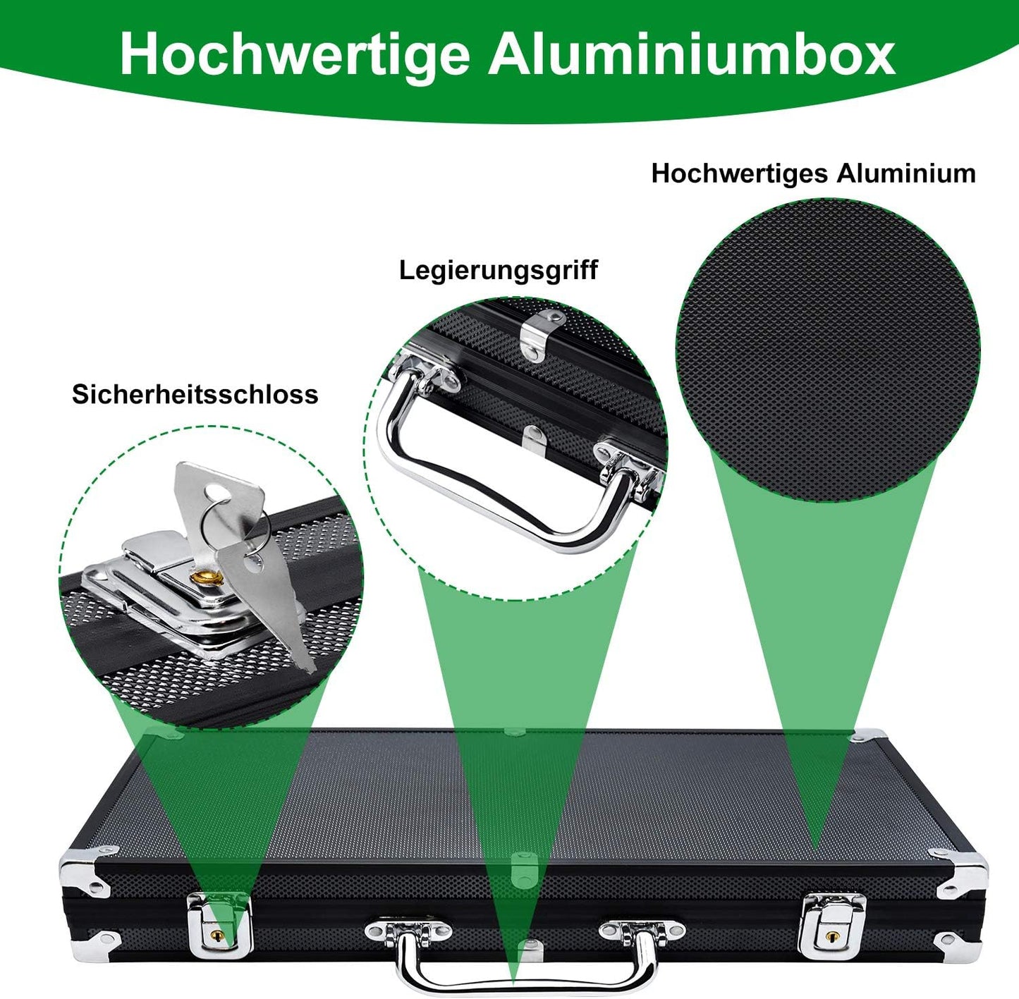 Pokerset im Aluminiumkoffer 500 Chips, Schwarz