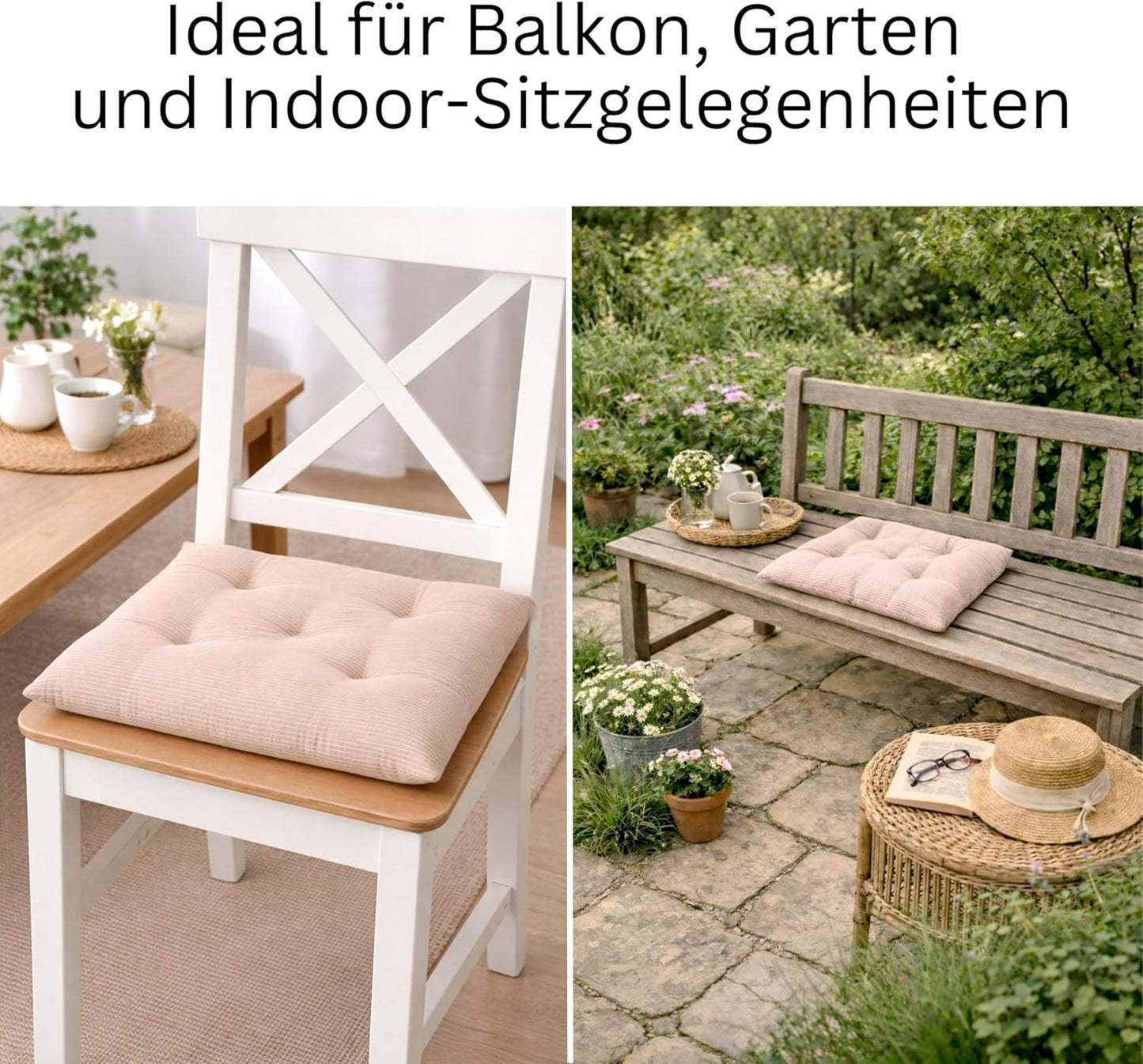 2er Set Sitzkissen 40x40 cm für Stuhl & Gartenmöbel, Rose 40 x 40 cm (2er Pack)