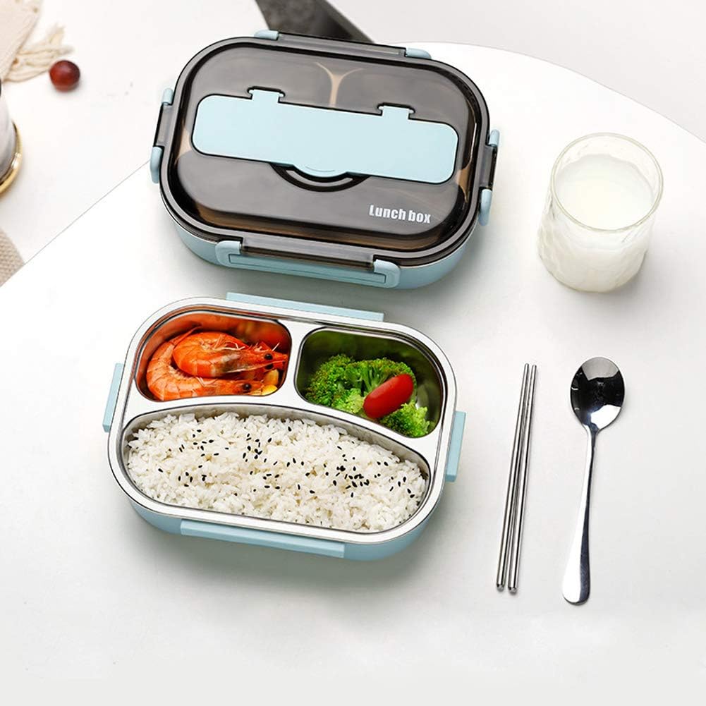 Bento Box mit Besteck, Blau 3 Fach
