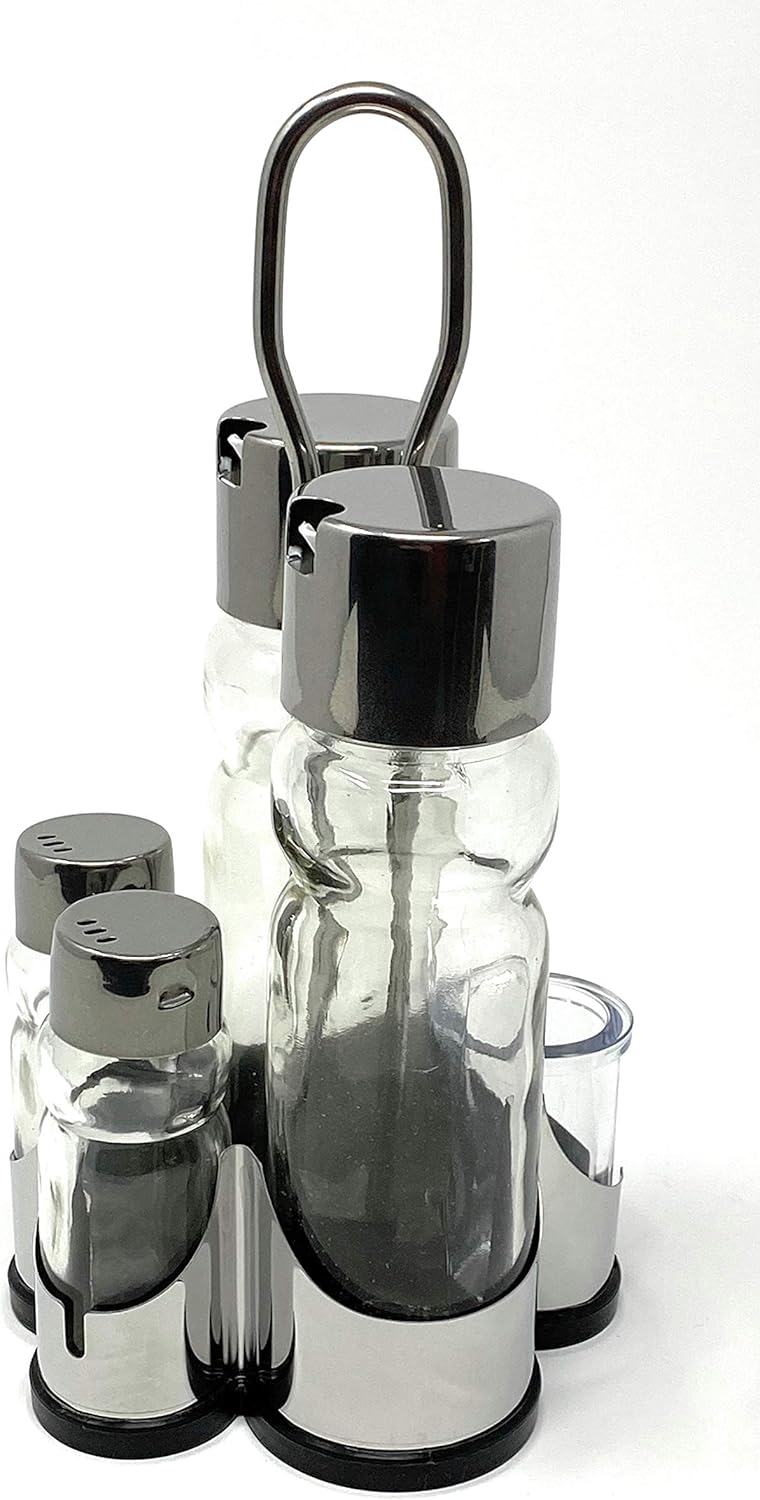 Essig-Öl-Spender Set mit Salz, Pfeffer, Zahnstocherhalter