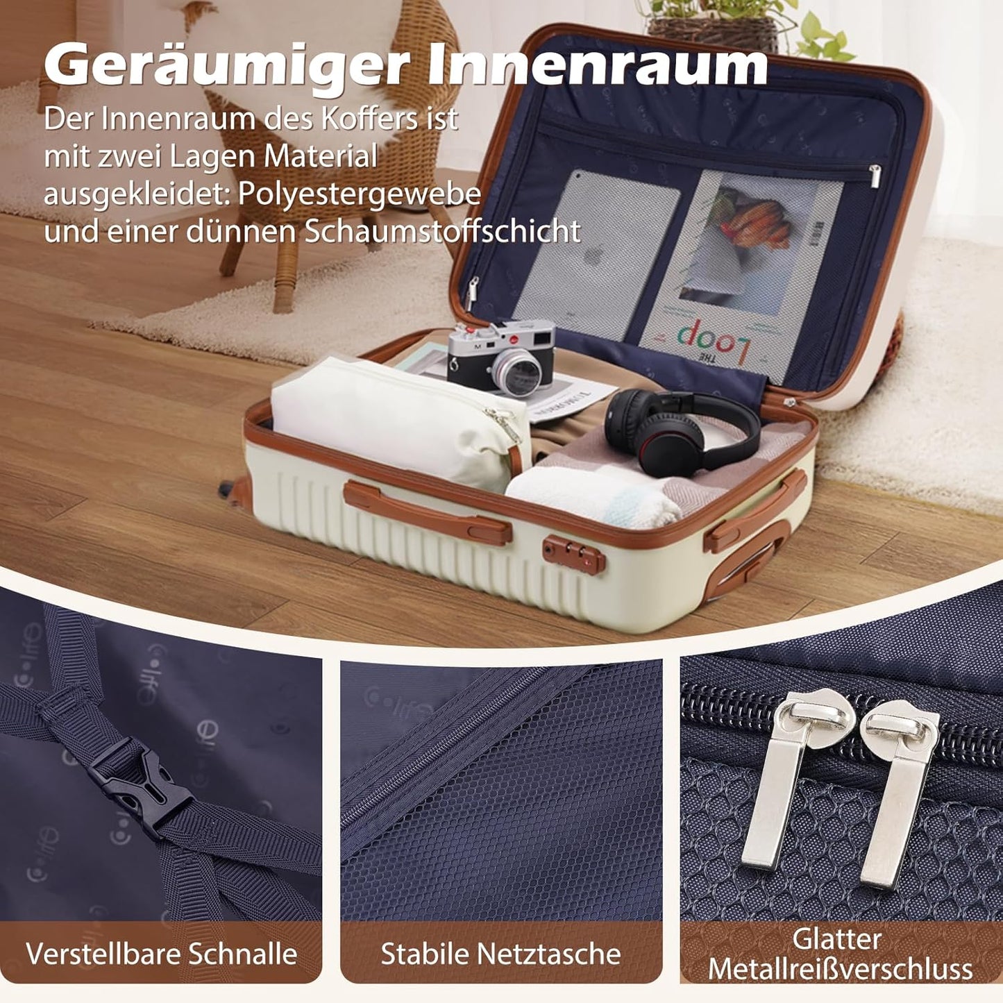 Koffer-Trolley-Set mit TSA-Schloss (3-teilig), Mittlerer Koffer-Set 3tlg Dunkelgrün/Braun