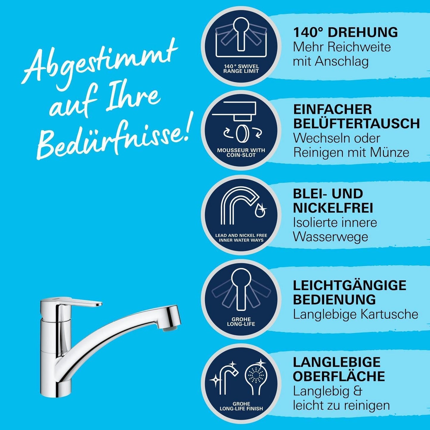 Start Eco, Küchenarmatur mit 140° Schwenkbereich, Single