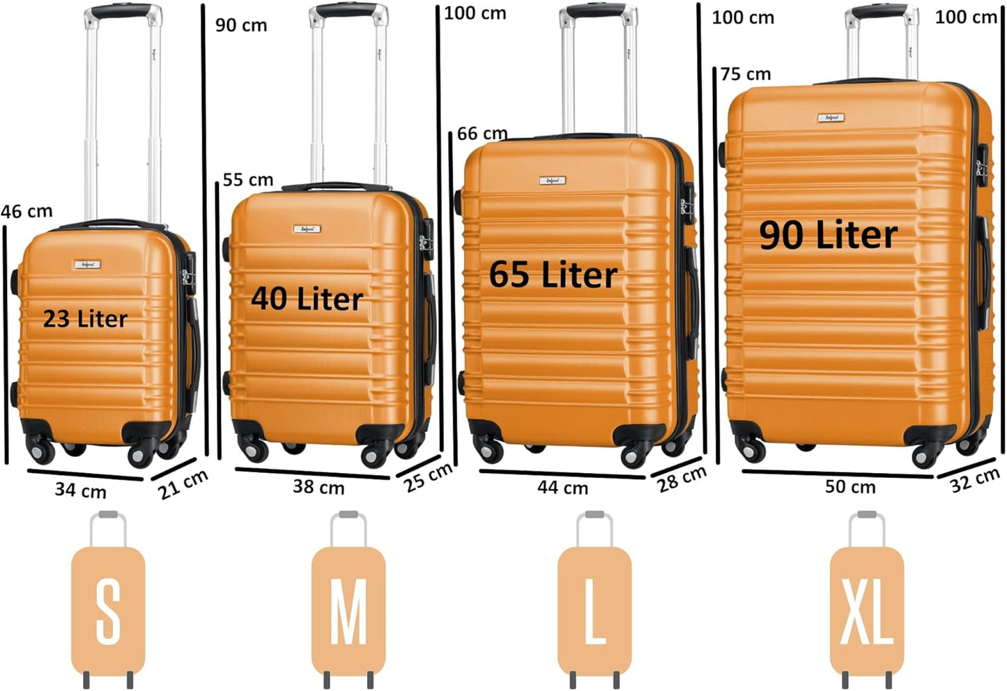 4-teiliges Hartschalenkoffer Set mit Zahlenschloss, Orange