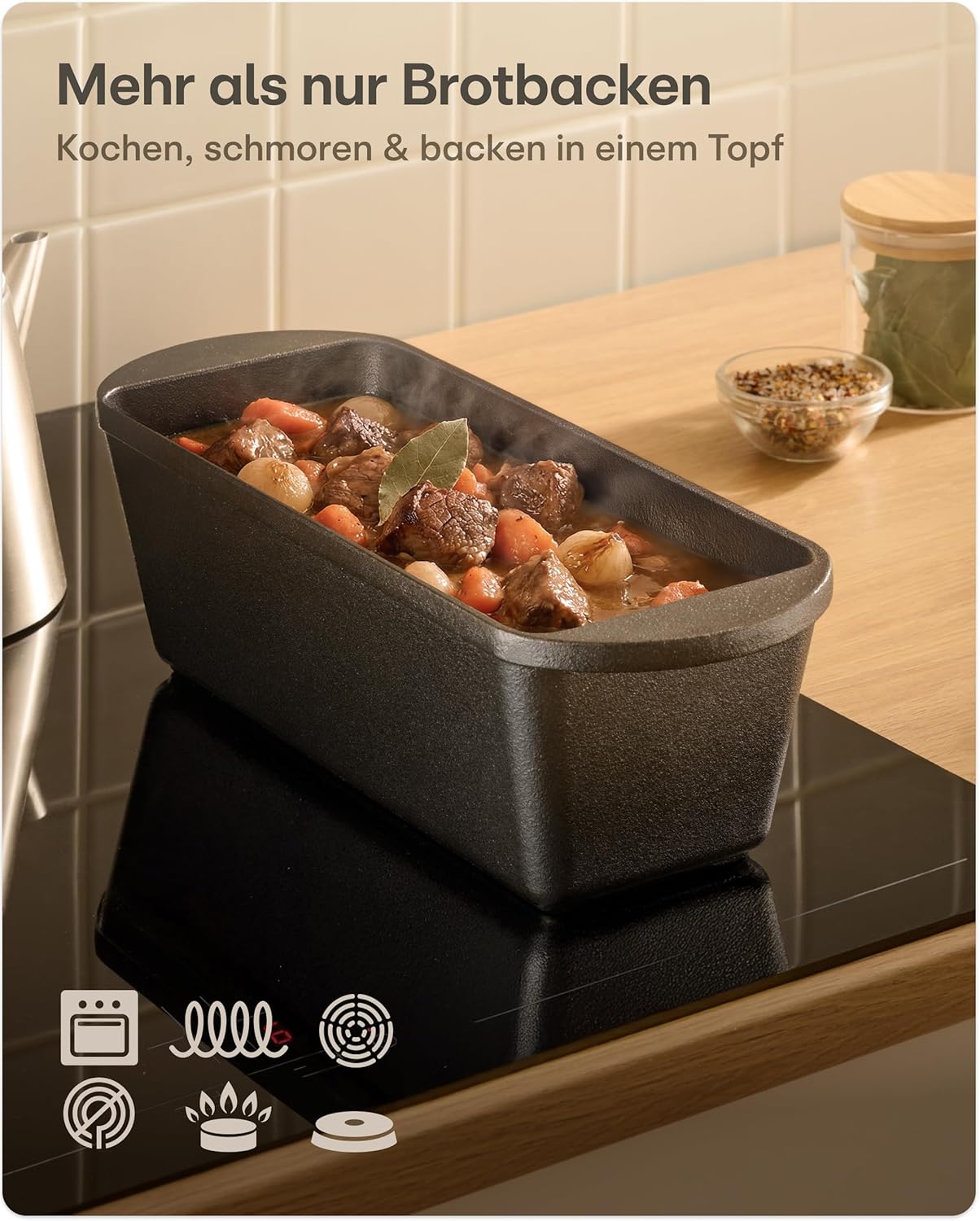 Brotbacktopf-Set mit Gärkorb und Beutel, Rechteckig 3 L
