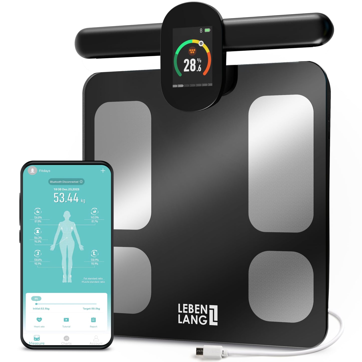 Körperfettwaage mit Handsensoren & App-Anbindung