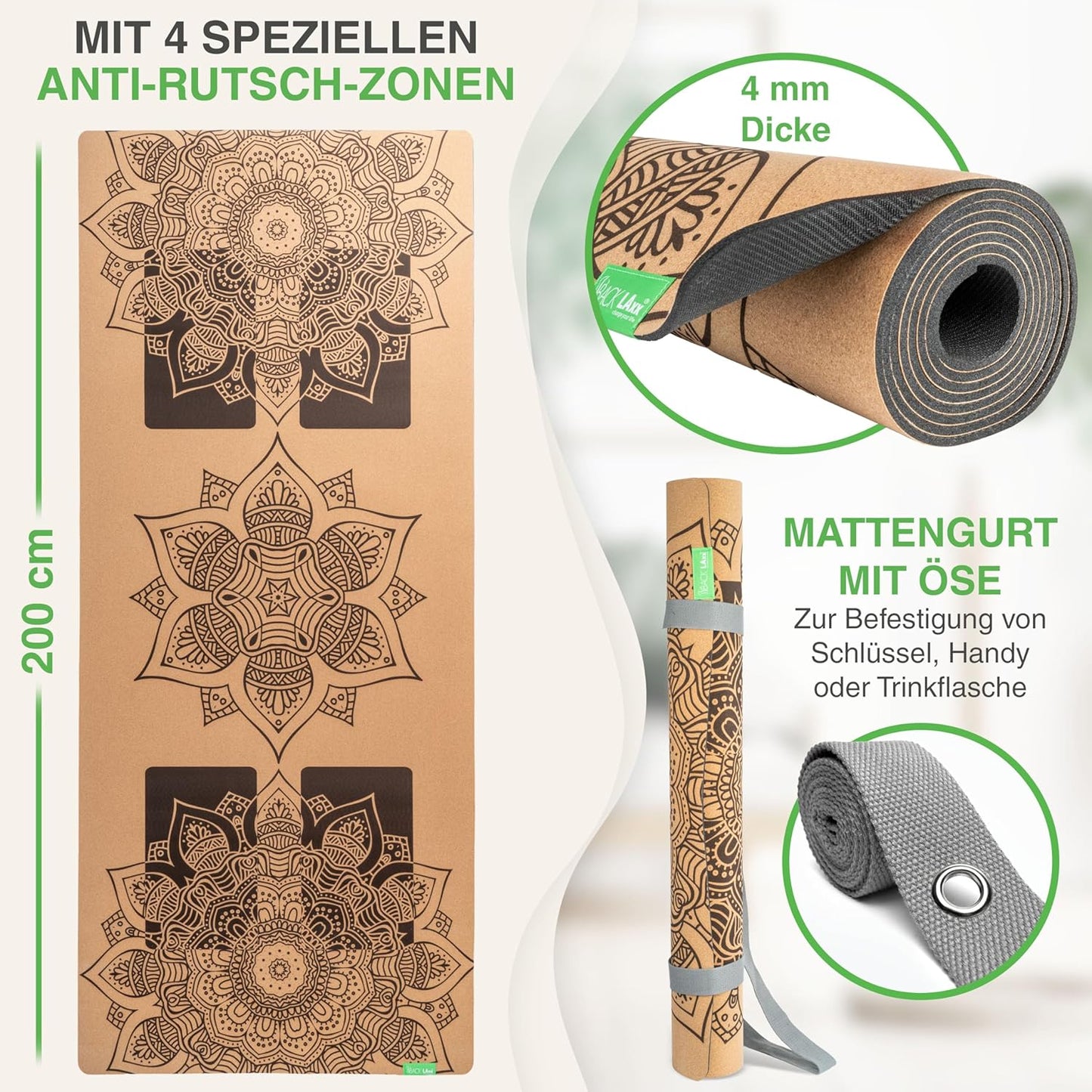 Yogamatte XL mit Anti-Rutsch-Zonen, ACHTSAMKEIT - XL