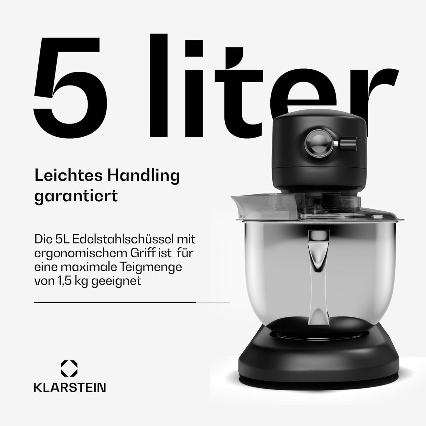 Küchenmaschine mit LCD-Touch & 5L Schüssel, Schwarz Chiara Küchenmaschine