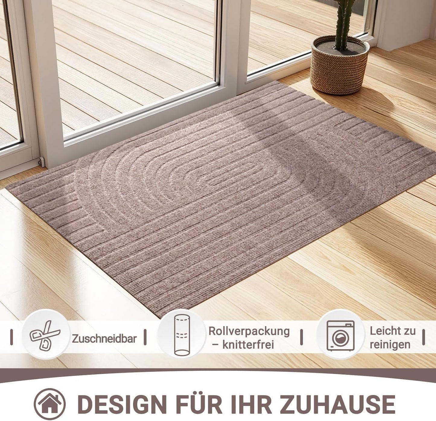 Rutschfeste Schmutzfangmatte, 60x90 cm, 60 x 90 cm Beige Braun Wirbel