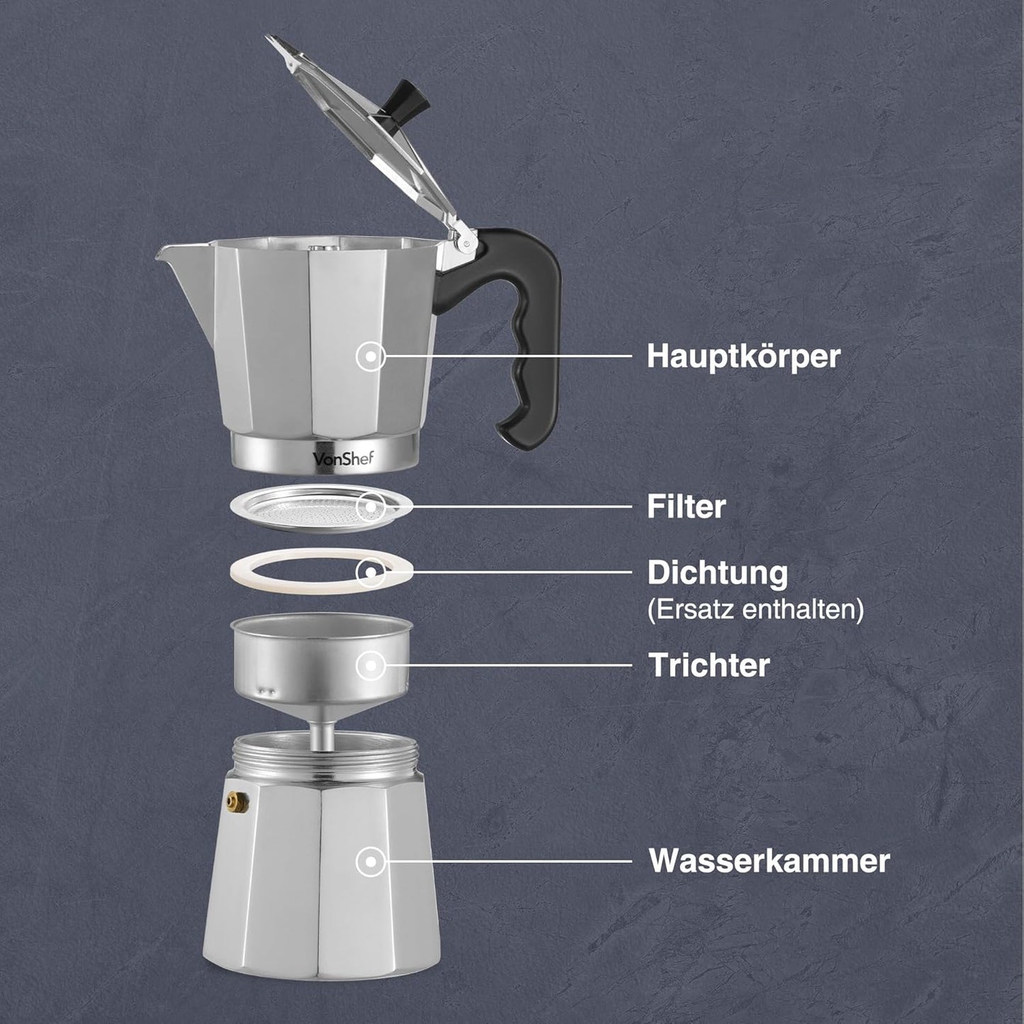 Espressokocher, 600ml / 12 Tassen