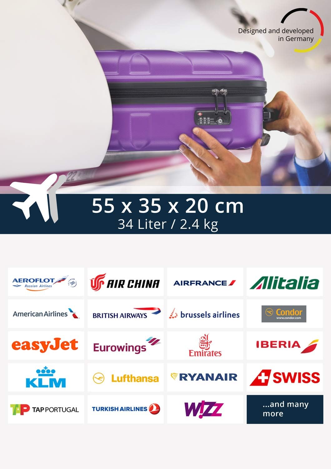 Handgepäck Hartschalen-Koffer, Lila 55 cm