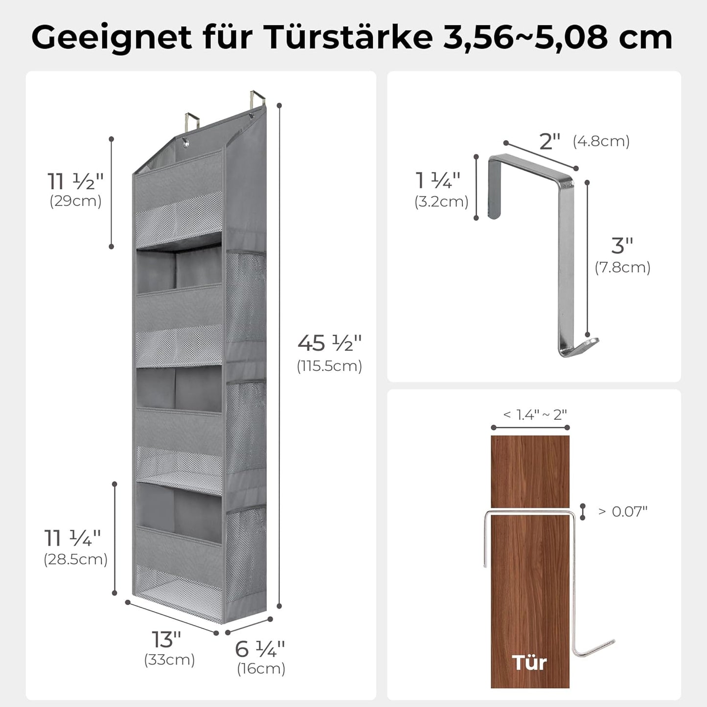 Hängeorganizer mit 4 Taschen, 4 Fächern Grau - 1 Stück