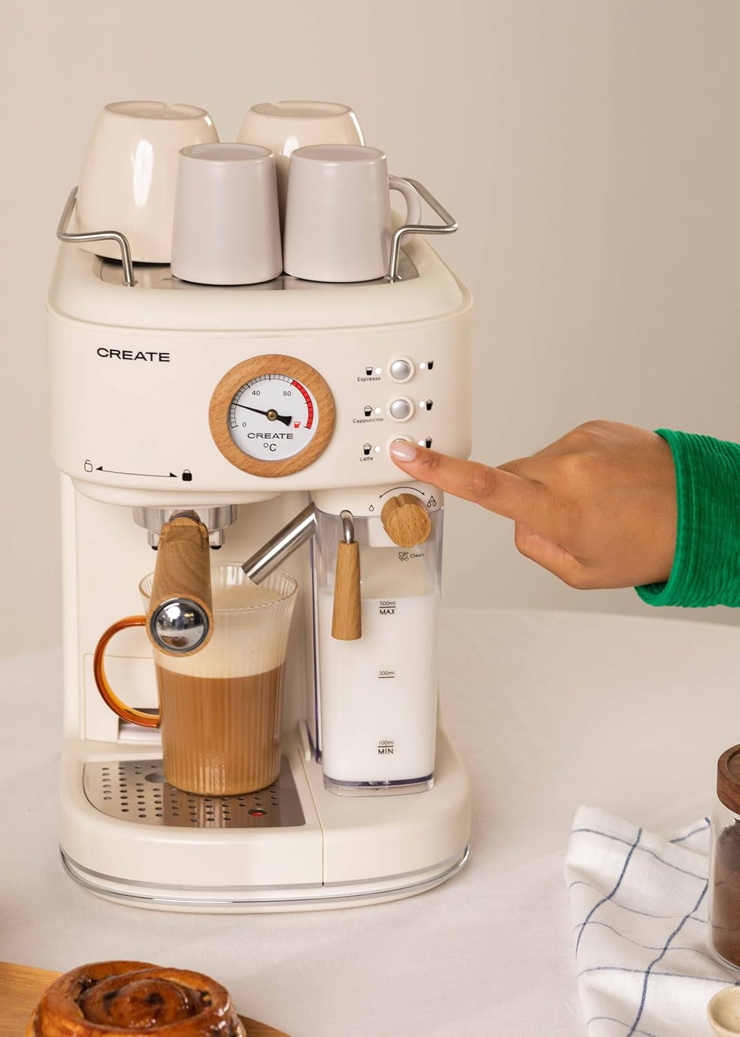 Thera Retro Pro Halbautomatische Kaffeemaschine, Cremeweiss