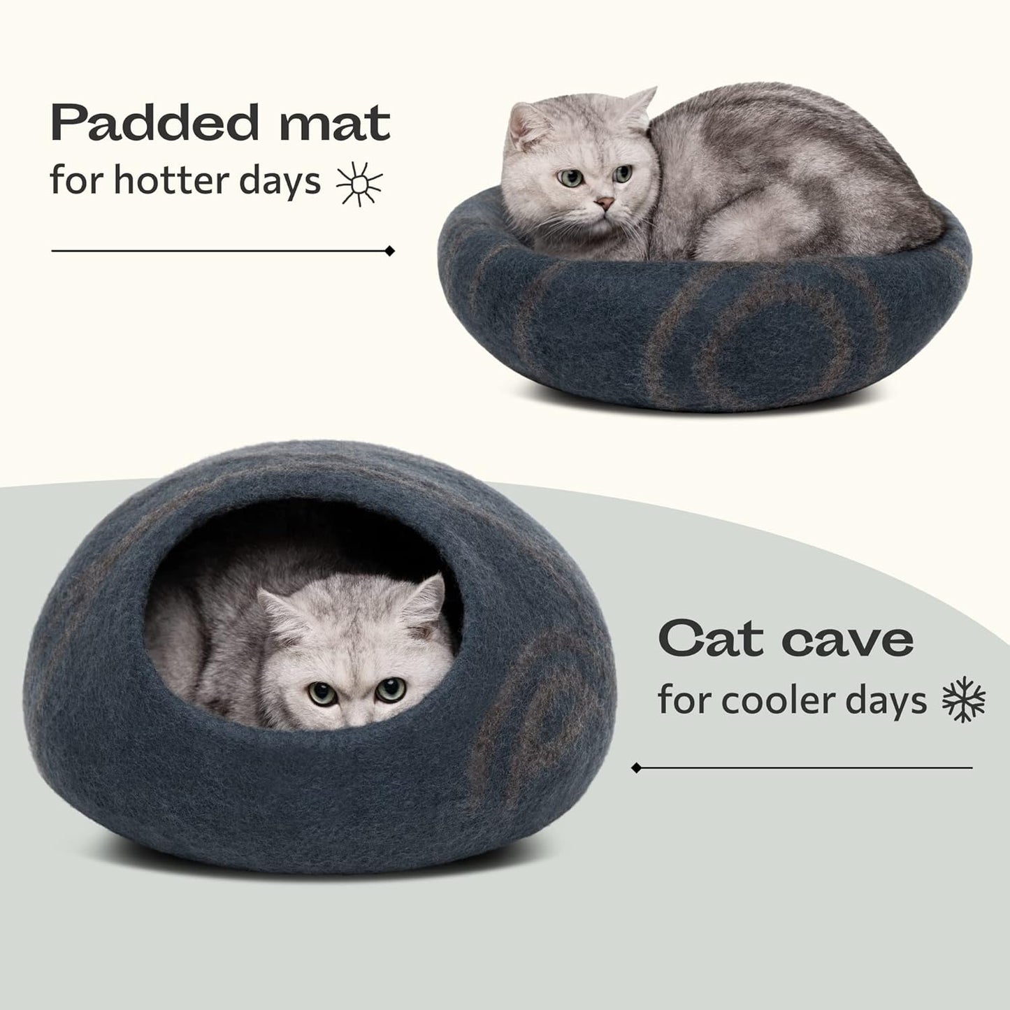 2-in-1 Katzenhöhle und Katzenbett, Slate Grey L