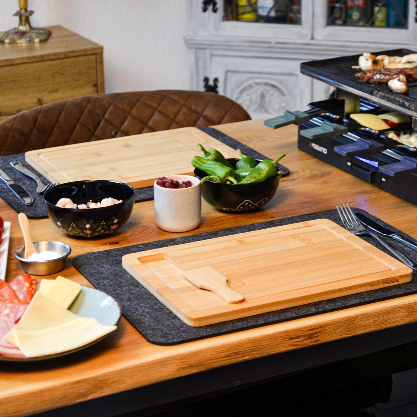 Raclette-Teller-Set für 2 Personen, 2er Set mit Spatel