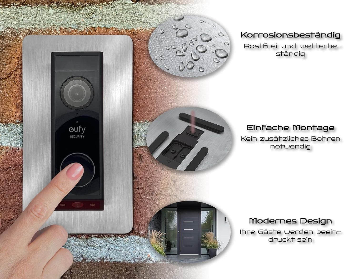 Edelstahl Blende für Eufy Videotürklingel, Gebürstet