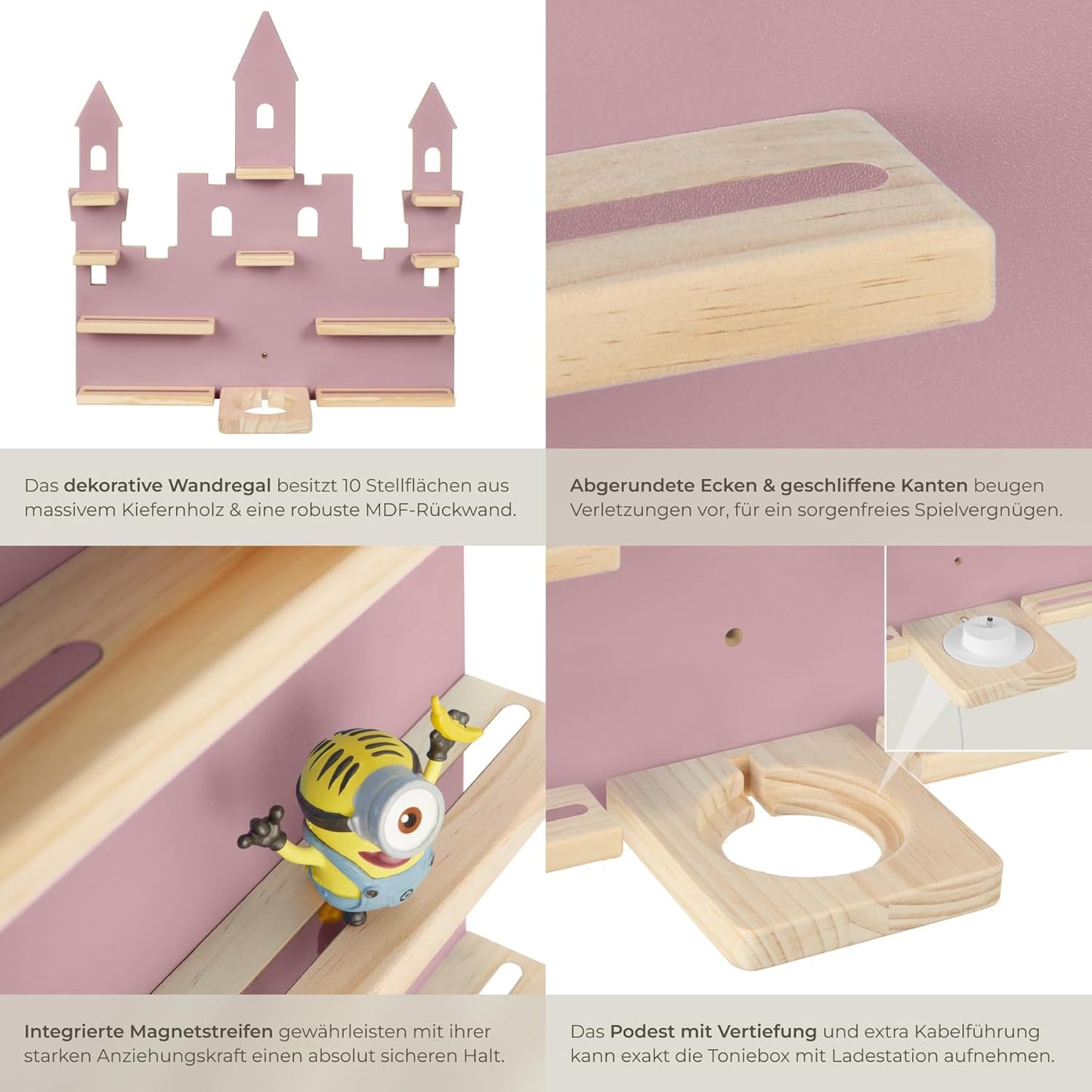 Holzregal für Toniefiguren, Märchenschloss Rosa
