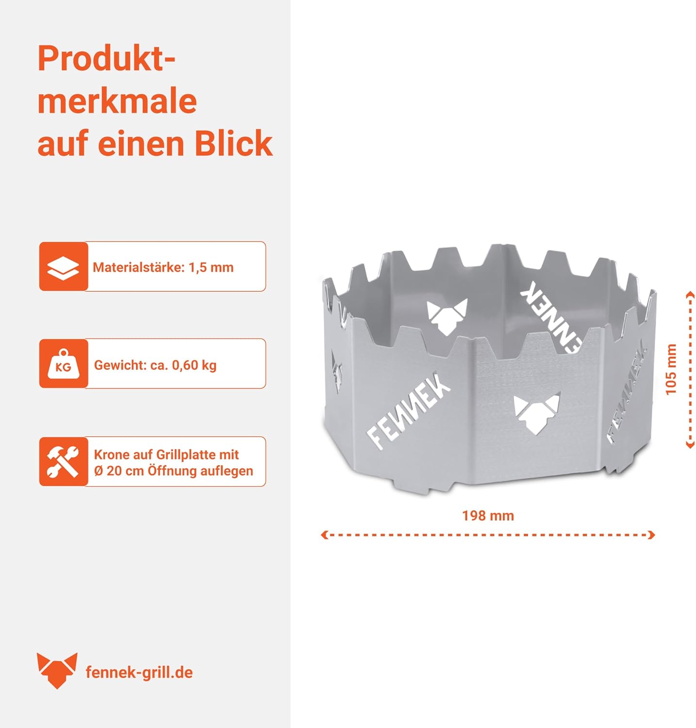 BBQ Wok Aufsatz für Feuerplatten, FENNEK BBQ WOK Aufsatz für Feuerplatten mit Loch Ø 20 cm
