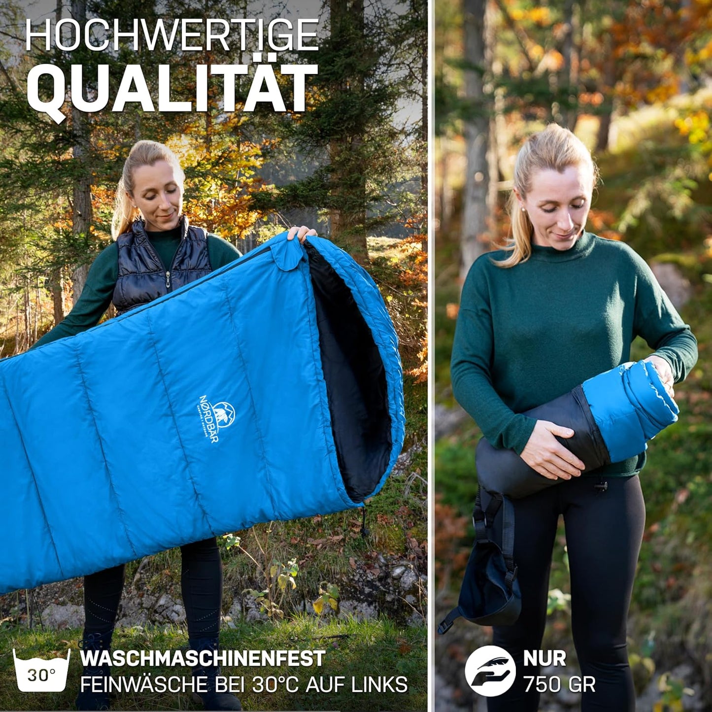 3-Jahreszeiten Mumienschlafsack, Hellblau Sommer - 750g