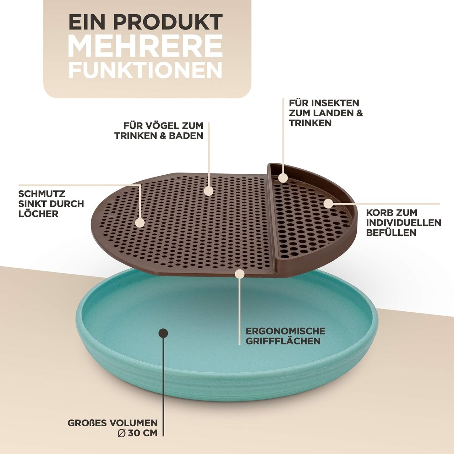 Vogeltränke und Insektentränke stehend, frostsicher, smaragdgrün