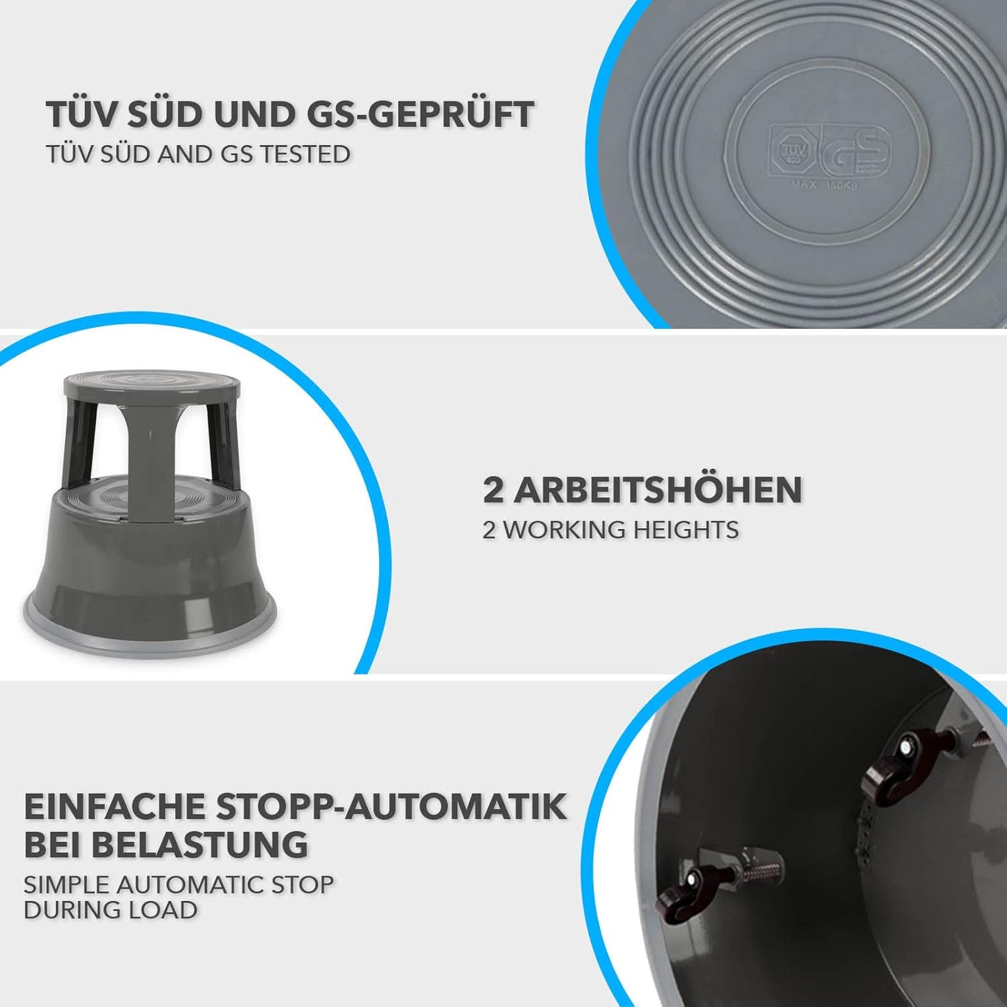 Rollhocker/Elefantenfuss, Grau Metall