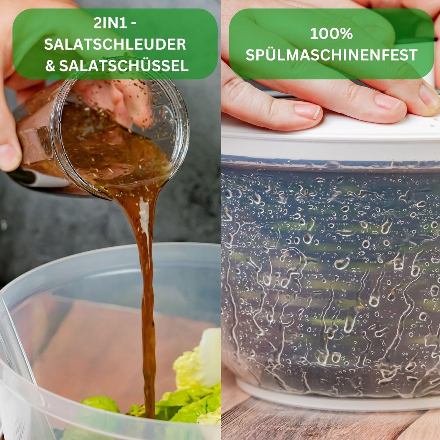 Salatschleuder mit Dressing Shaker, Salatschleuder Schwarz 5L mit Dressing Shaker