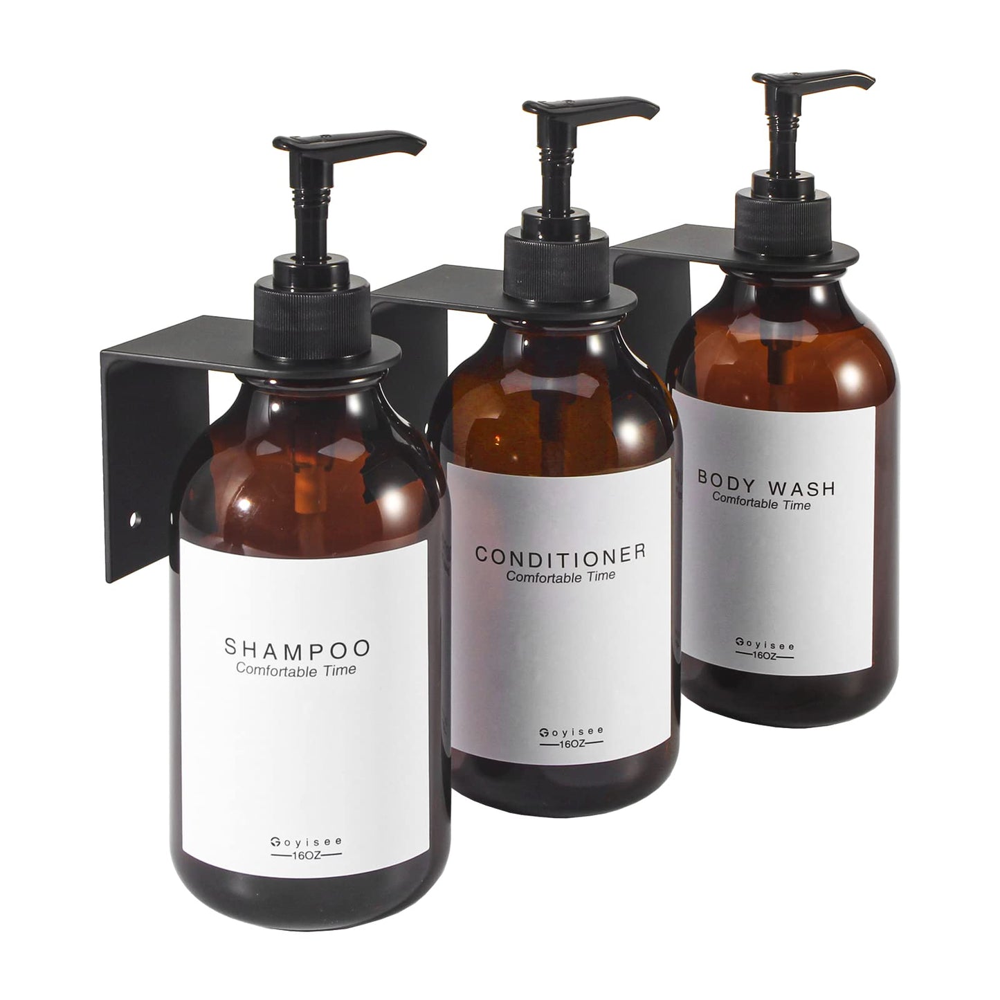 Shampoo- und Conditioner-Spender-Set für Duschwand, 3 Flaschen, 3 Wandhalterungen, Braun