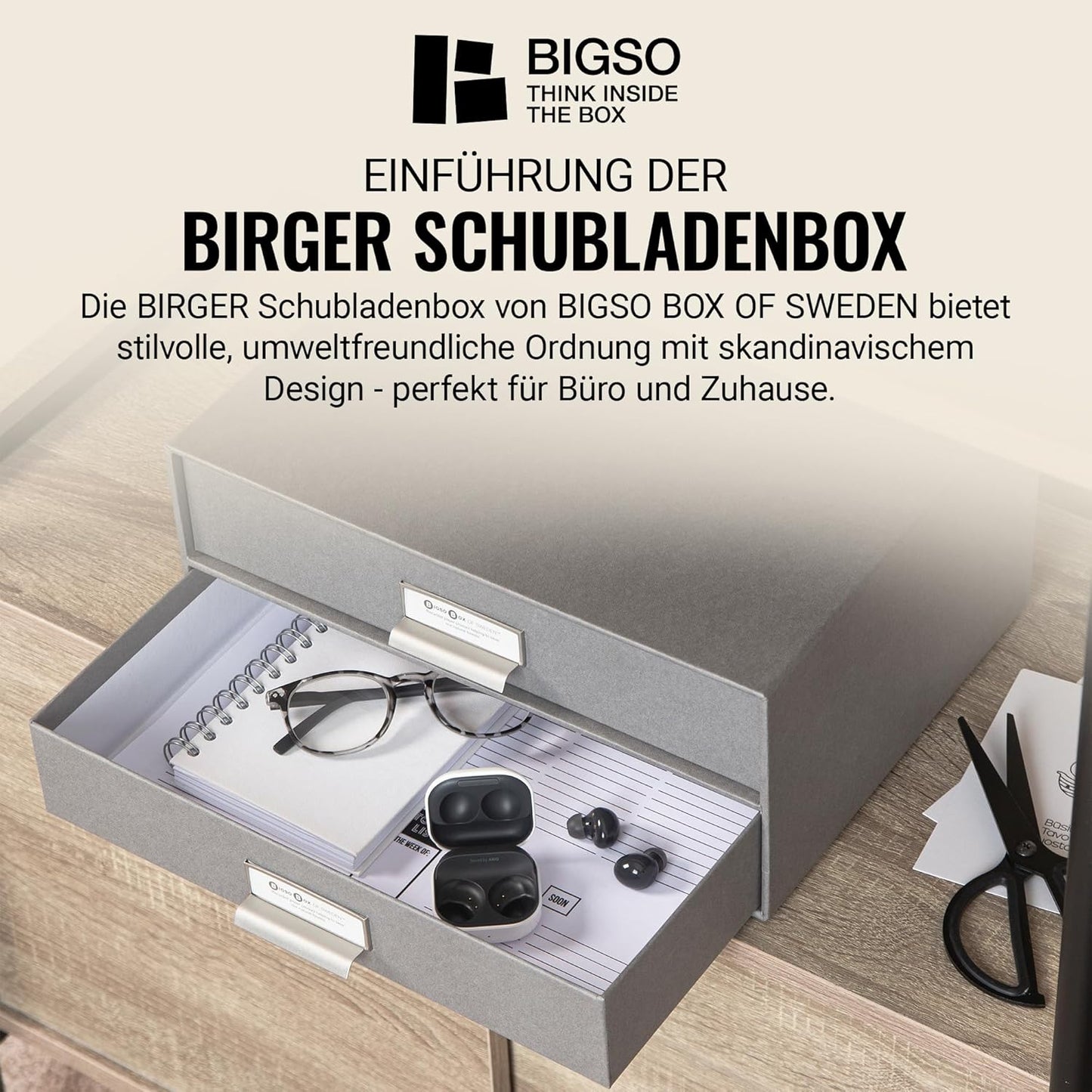 Bigso Schubladenbox mit 2 Schubladen, Grau