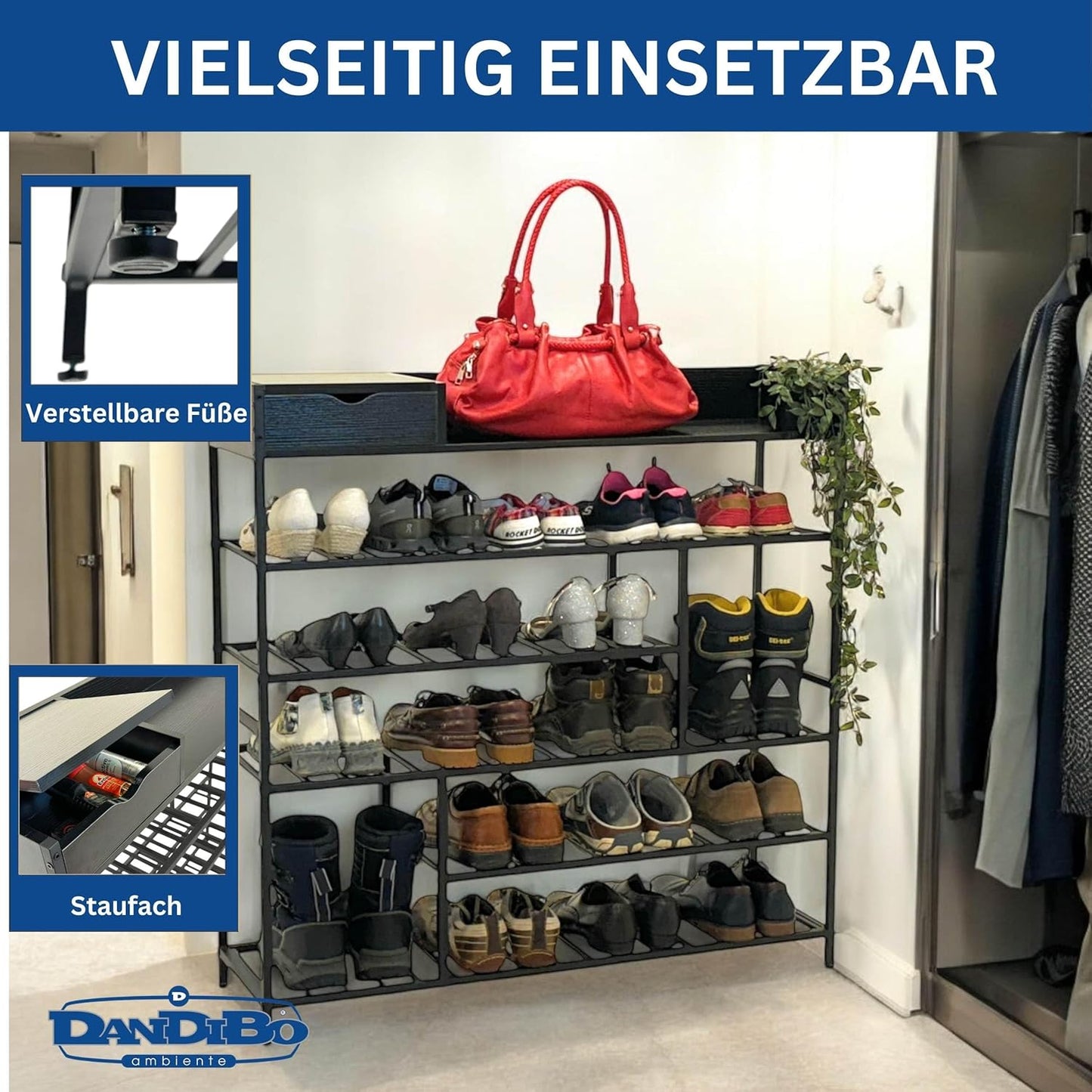 Schuhregal mit 6 Etagen und Ablagefläche