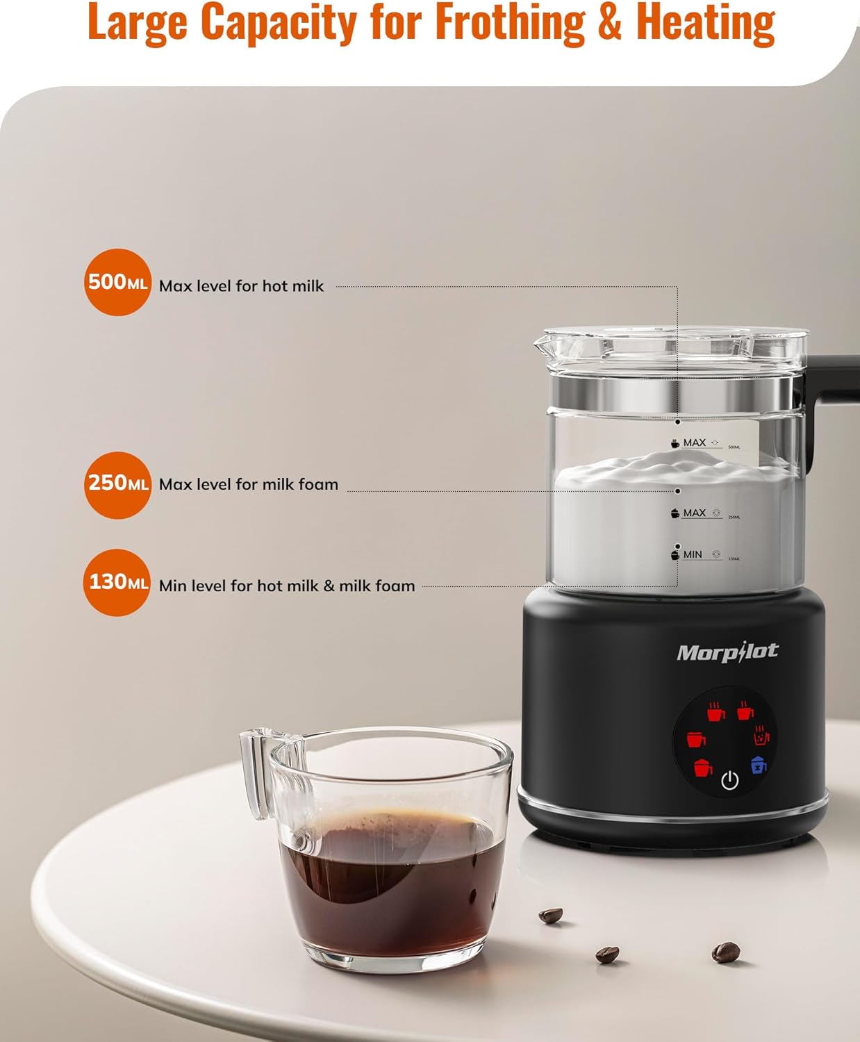 Elektrischer 6-in-1 Milchaufschäumer, 500ml Schwarz