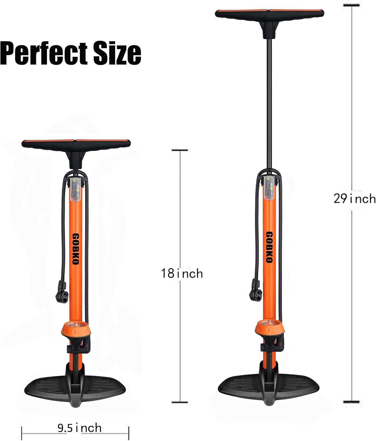 Fahrradpumpe mit Manometer für Rennrad & MTB, Basic Orange
