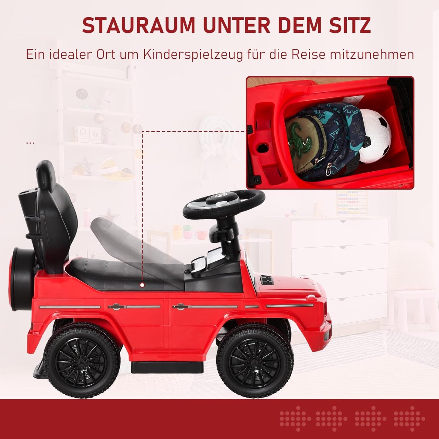 Rutschauto mit Schiebstange, Rot