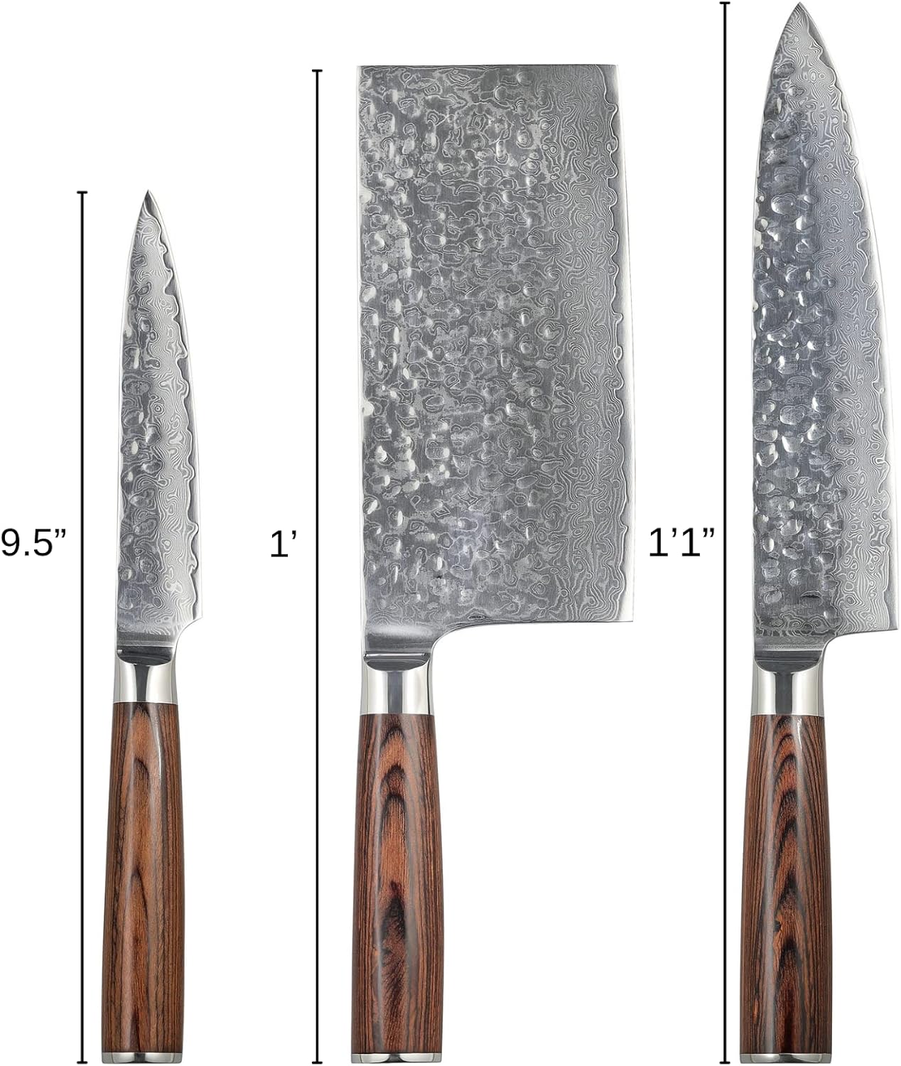 3er-Küchenmesser, bestehend aus Kochmesser, Hackmesser, Schälmesser