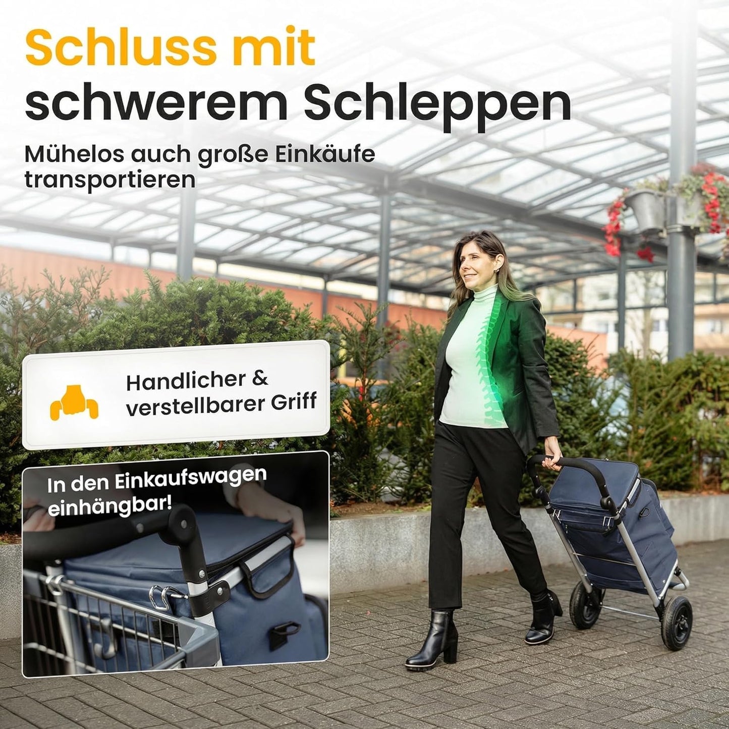 Einkaufstrolley mit grossen Lufträdern, klappbar, Dunkelblau