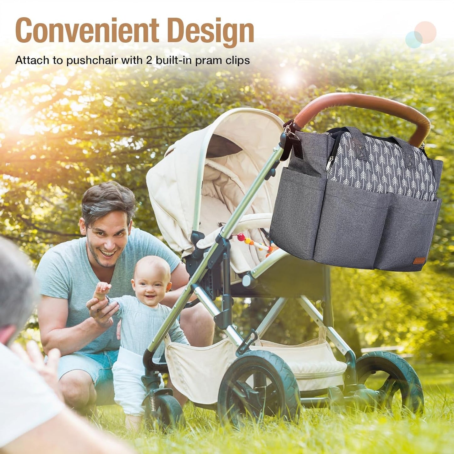 Grosse Wickeltasche mit Wickelunterlage, Grau