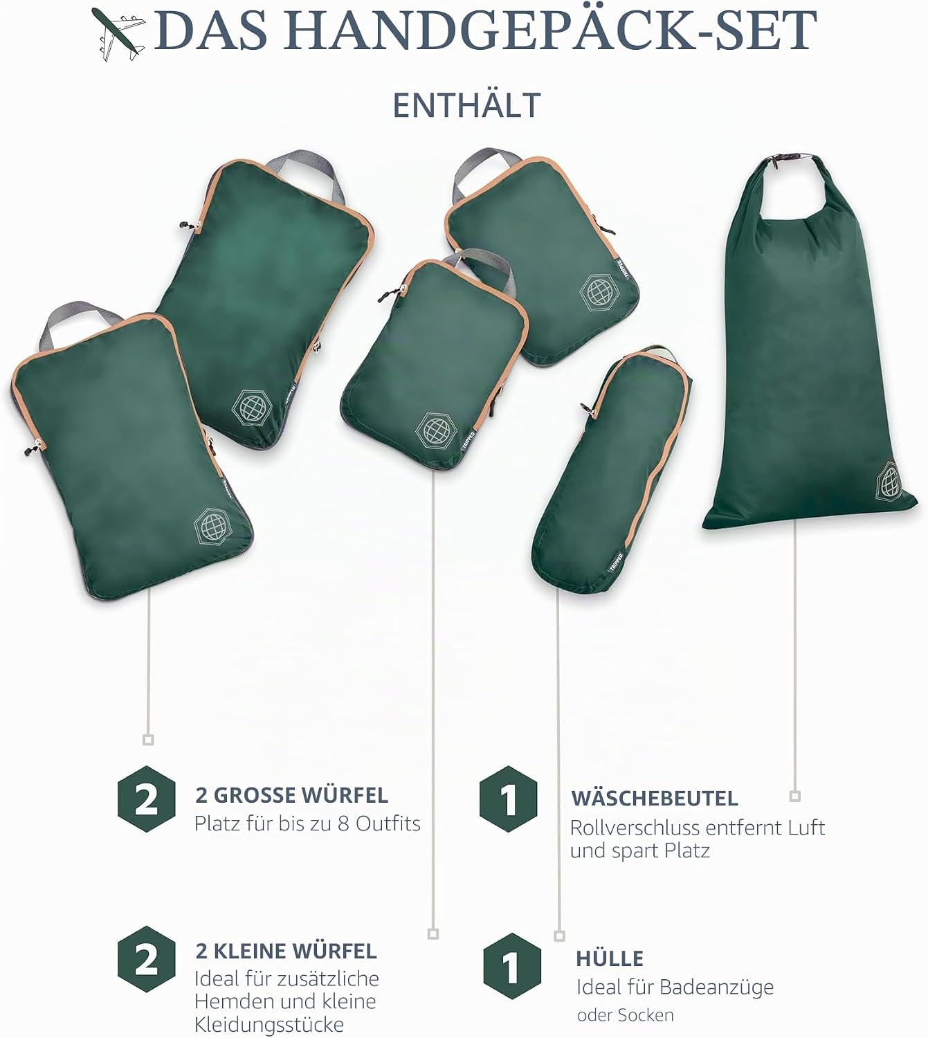 Kompressions-Packwürfel-Set, Grün 6Piece